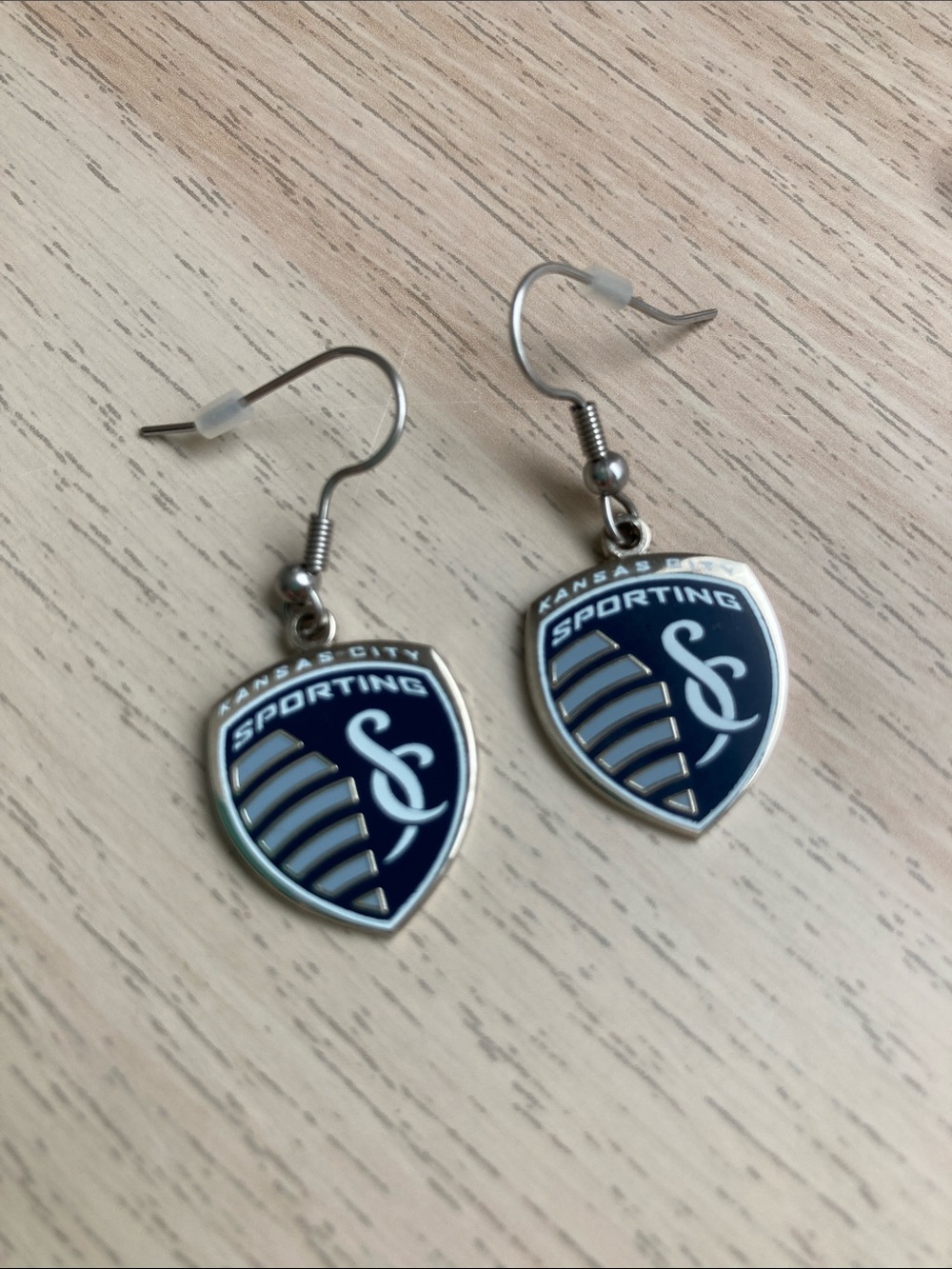 Sporting Kansas City KC Shield Dangle Earrings - Navy & Silver -Soccer Fan MLS